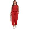 imageWIHOLL Two Piece Set for Women Summer Outfits Vacation Lounge Sets Round Neck Matching Sets Wide Leg Crop PantsRed