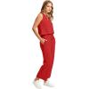 imageWIHOLL Two Piece Set for Women Summer Outfits Vacation Lounge Sets Round Neck Matching Sets Wide Leg Crop PantsRed