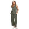 imageWIHOLL Two Piece Sets for Women Summer Outfits Matching Lounge Sets Wide Leg Crop Pants Vacation TravelOlive Green