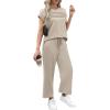 imageWIHOLL Two Piece Sets for Women Summer Travel Vacation Outfits Cap Sleeve Lounge Matching Sets Wide Leg Pants S3XLBeige