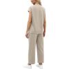 imageWIHOLL Two Piece Sets for Women Summer Travel Vacation Outfits Cap Sleeve Lounge Matching Sets Wide Leg Pants S3XLBeige