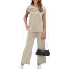 imageWIHOLL Two Piece Sets for Women Summer Travel Vacation Outfits Cap Sleeve Lounge Matching Sets Wide Leg Pants S3XLBeige