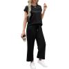 imageWIHOLL Two Piece Sets for Women Summer Travel Vacation Outfits Cap Sleeve Lounge Matching Sets Wide Leg Pants S3XLBlack