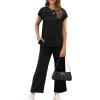 imageWIHOLL Two Piece Sets for Women Summer Travel Vacation Outfits Cap Sleeve Lounge Matching Sets Wide Leg Pants S3XLBlack