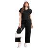 imageWIHOLL Two Piece Sets for Women Summer Travel Vacation Outfits Cap Sleeve Lounge Matching Sets Wide Leg Pants S3XLBlack