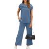 imageWIHOLL Two Piece Sets for Women Summer Travel Vacation Outfits Cap Sleeve Lounge Matching Sets Wide Leg Pants S3XLBlue