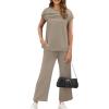 imageWIHOLL Two Piece Sets for Women Summer Travel Vacation Outfits Cap Sleeve Lounge Matching Sets Wide Leg Pants S3XLCoffee