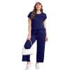 imageWIHOLL Two Piece Sets for Women Summer Travel Vacation Outfits Cap Sleeve Lounge Matching Sets Wide Leg Pants S3XLDark Blue