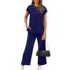 imageWIHOLL Two Piece Sets for Women Summer Travel Vacation Outfits Cap Sleeve Lounge Matching Sets Wide Leg Pants S3XLDark Blue