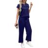 imageWIHOLL Two Piece Sets for Women Summer Travel Vacation Outfits Cap Sleeve Lounge Matching Sets Wide Leg Pants S3XLDark Blue