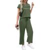 imageWIHOLL Two Piece Sets for Women Summer Travel Vacation Outfits Cap Sleeve Lounge Matching Sets Wide Leg Pants S3XLGreen