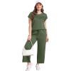imageWIHOLL Two Piece Sets for Women Summer Travel Vacation Outfits Cap Sleeve Lounge Matching Sets Wide Leg Pants S3XLGreen