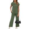 imageWIHOLL Two Piece Sets for Women Summer Travel Vacation Outfits Cap Sleeve Lounge Matching Sets Wide Leg Pants S3XLGreen