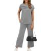 imageWIHOLL Two Piece Sets for Women Summer Travel Vacation Outfits Cap Sleeve Lounge Matching Sets Wide Leg Pants S3XLGrey