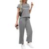 imageWIHOLL Two Piece Sets for Women Summer Travel Vacation Outfits Cap Sleeve Lounge Matching Sets Wide Leg Pants S3XLGrey