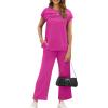 imageWIHOLL Two Piece Sets for Women Summer Travel Vacation Outfits Cap Sleeve Lounge Matching Sets Wide Leg Pants S3XLHot Pink