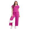 imageWIHOLL Two Piece Sets for Women Summer Travel Vacation Outfits Cap Sleeve Lounge Matching Sets Wide Leg Pants S3XLHot Pink