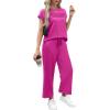 imageWIHOLL Two Piece Sets for Women Summer Travel Vacation Outfits Cap Sleeve Lounge Matching Sets Wide Leg Pants S3XLHot Pink