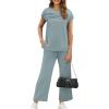 imageWIHOLL Two Piece Sets for Women Summer Travel Vacation Outfits Cap Sleeve Lounge Matching Sets Wide Leg Pants S3XLLake Blue