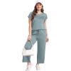 imageWIHOLL Two Piece Sets for Women Summer Travel Vacation Outfits Cap Sleeve Lounge Matching Sets Wide Leg Pants S3XLLake Blue