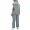 imageWIHOLL Two Piece Sets for Women Summer Travel Vacation Outfits Cap Sleeve Lounge Matching Sets Wide Leg Pants S3XLLake Blue