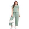 imageWIHOLL Two Piece Sets for Women Summer Travel Vacation Outfits Cap Sleeve Lounge Matching Sets Wide Leg Pants S3XLSage Green