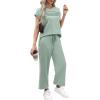 imageWIHOLL Two Piece Sets for Women Summer Travel Vacation Outfits Cap Sleeve Lounge Matching Sets Wide Leg Pants S3XLSage Green