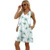 imageWIHOLL Womens Summer Dresses Loose Fit V Neck Sleeveless Sundresses Beach Hawaiian Dress with PocketsFloral Green Leaves