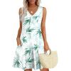 imageWIHOLL Womens Summer Dresses Loose Fit V Neck Sleeveless Sundresses Beach Hawaiian Dress with PocketsFloral Green Leaves