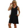imageWIHOLL Womens Summer Dresses Loose Fit V Neck Sleeveless Sundresses Beach Hawaiian Dress with PocketsPlain Black