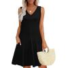 imageWIHOLL Womens Summer Dresses Loose Fit V Neck Sleeveless Sundresses Beach Hawaiian Dress with PocketsPlain Black