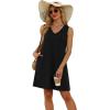 imageWIHOLL Womens Summer Dresses Loose Fit V Neck Sleeveless Sundresses Beach Hawaiian Dress with PocketsPlain Black