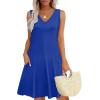 imageWIHOLL Womens Summer Dresses Loose Fit V Neck Sleeveless Sundresses Beach Hawaiian Dress with PocketsPlain Blue