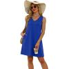 imageWIHOLL Womens Summer Dresses Loose Fit V Neck Sleeveless Sundresses Beach Hawaiian Dress with PocketsPlain Blue