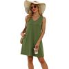 imageWIHOLL Womens Summer Dresses Loose Fit V Neck Sleeveless Sundresses Beach Hawaiian Dress with PocketsPlain Green
