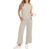 imageWIHOLL Two Piece Set for Women Summer Outfits Vacation Lounge Sets Round Neck Matching Sets Wide Leg Crop PantsBeige