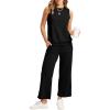 imageWIHOLL Two Piece Set for Women Summer Outfits Vacation Lounge Sets Round Neck Matching Sets Wide Leg Crop PantsBlack