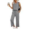 imageWIHOLL Two Piece Sets for Women Summer Outfits Matching Lounge Sets Wide Leg Crop Pants Vacation TravelGrey