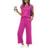 imageWIHOLL Two Piece Sets for Women Summer Travel Vacation Outfits Cap Sleeve Lounge Matching Sets Wide Leg Pants S3XLHot Pink