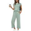 imageWIHOLL Two Piece Sets for Women Summer Travel Vacation Outfits Cap Sleeve Lounge Matching Sets Wide Leg Pants S3XLSage Green