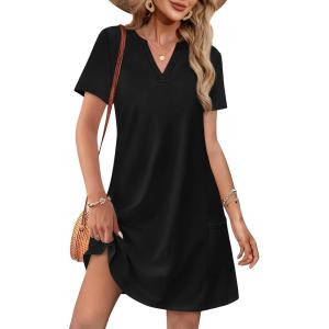 imageWIHOLL Dresses for Women 2025 Casual Summer V Neck Wedding Guest Dress Short Sleeve Fashion Beach Vacation Clothes0black