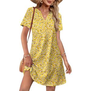 imageWIHOLL Dresses for Women 2025 Casual Summer V Neck Wedding Guest Dress Short Sleeve Fashion Beach Vacation Clothes2yellow Floral