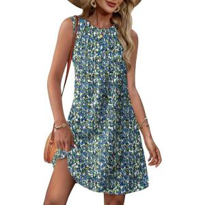 imageWIHOLL Summer Dresses for Women 2025 Loose Crew Neck Sleeveless Sundresses Casual Swimsuit Coverup with PocketsFloral 01