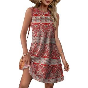 imageWIHOLL Summer Dresses for Women 2025 Loose Crew Neck Sleeveless Sundresses Casual Swimsuit Coverup with PocketsFloral 08