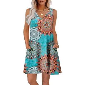 imageWIHOLL Womens Summer Dresses Loose Fit V Neck Sleeveless Sundresses Beach Hawaiian Dress with PocketsFloral Boho2