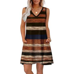 imageWIHOLL Womens Summer Dresses Loose Fit V Neck Sleeveless Sundresses Beach Hawaiian Dress with PocketsFloral Striped