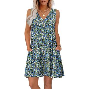 imageWIHOLL Womens Summer Dresses Loose Fit V Neck Sleeveless Sundresses Beach Hawaiian Dress with PocketsFloral Viola