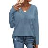 imageWIHOLL Long Sleeve Shirts for Women V Neck Tops Tunic Fall Winter Sweaters 2025 ClothesBlue