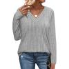 imageWIHOLL Long Sleeve Shirts for Women V Neck Tops Tunic Fall Winter Sweaters 2025 ClothesGrey