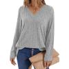 imageWIHOLL Long Sleeve Shirts for Women V Neck Tops Tunic Fall Winter Sweaters 2025 ClothesGrey